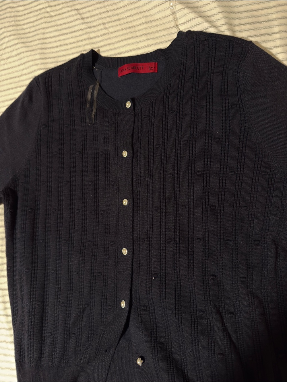 Scarlett Navy Button-Up Ribbed Knit Cardigan